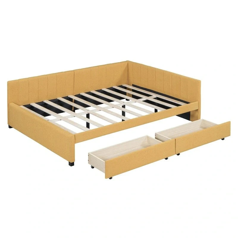Lit de repos double en lin avec 2 tiroirs de rangement, Canapé-lit