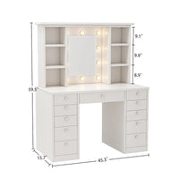 Coiffeuse de maquillage avec miroir, tiroirs et étagères