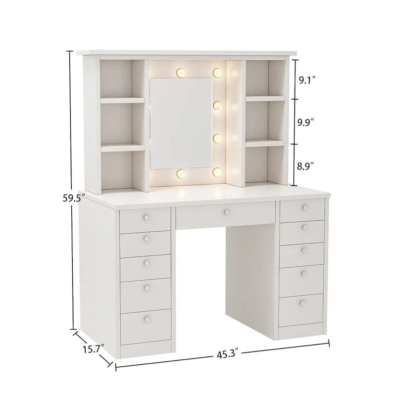 Coiffeuse de maquillage avec miroir, tiroirs et étagères