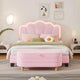 Ensembles de chambre à coucher 2 pièces Grand lit plateforme LED tapissé en forme de fleur avec pouf de rangement - Tissu Sherpa
