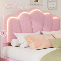Ensembles de chambre à coucher 2 pièces Grand lit plateforme LED tapissé en forme de fleur avec pouf de rangement - Tissu Sherpa