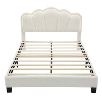 Ensembles de chambre à coucher 2 pièces Grand lit plateforme LED tapissé en forme de fleur avec pouf de rangement - Tissu Sherpa
