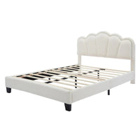 Ensembles de chambre à coucher 2 pièces Grand lit plateforme LED tapissé en forme de fleur avec pouf de rangement - Tissu Sherpa