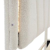 Ensembles de chambre à coucher 2 pièces Grand lit plateforme LED tapissé en forme de fleur avec pouf de rangement - Tissu Sherpa