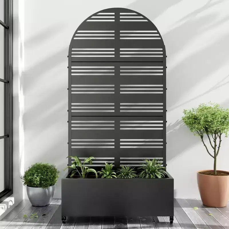Dovelina Bac jardinière mobile en metal en arche, treillis pour plantes grimpantes, ecrans d'intimite d'extérieur - Black-Harold