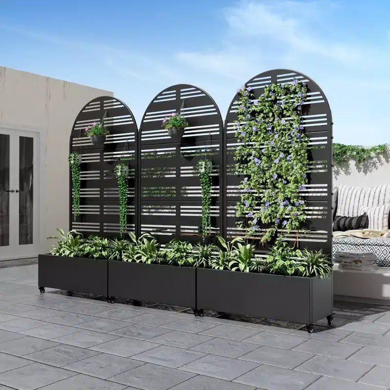 Dovelina Bac jardinière mobile en metal en arche, treillis pour plantes grimpantes, ecrans d'intimite d'extérieur - Black-Harold