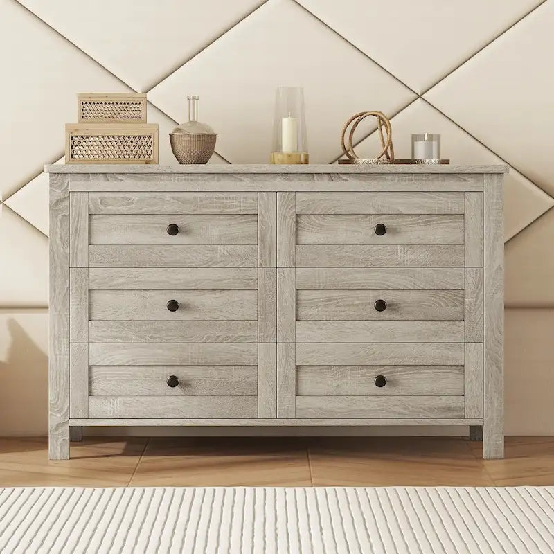 Commode en bois style ferme rétro avec 6 tiroirs, armoire de rangement pour chambre