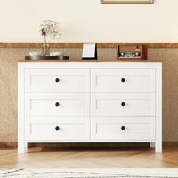 Commode en bois style ferme rétro avec 6 tiroirs, armoire de rangement pour chambre