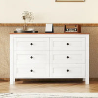 Commode en bois style ferme rétro avec 6 tiroirs, armoire de rangement pour chambre