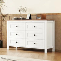 Commode en bois style ferme rétro avec 6 tiroirs, armoire de rangement pour chambre
