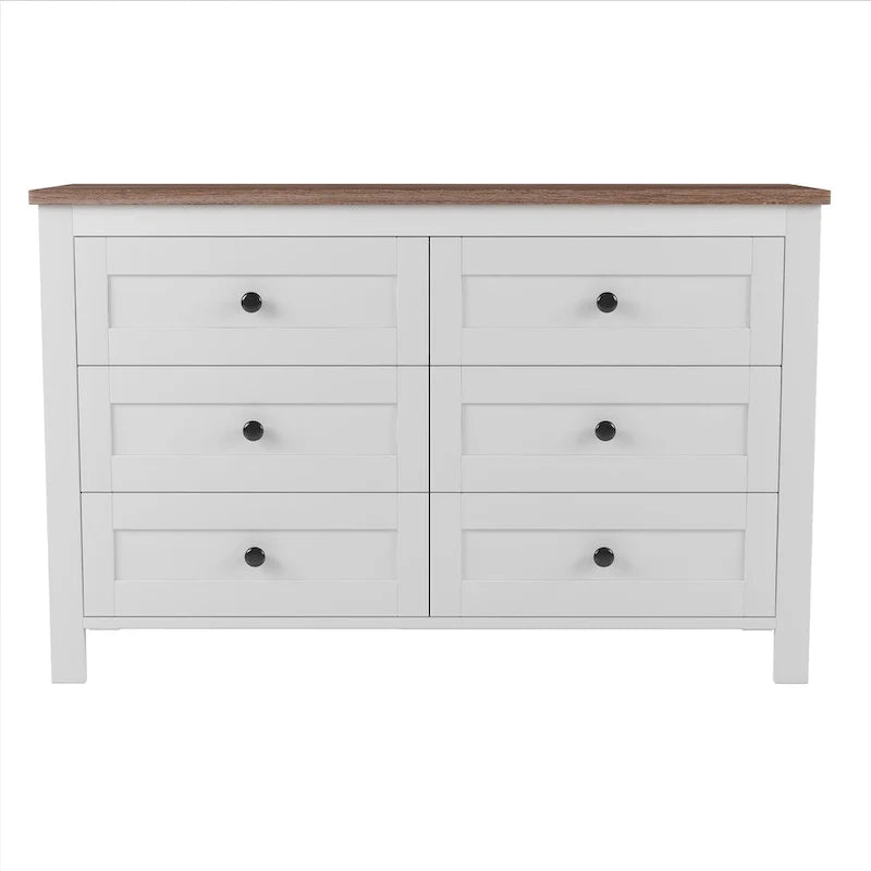 Commode en bois style ferme rétro avec 6 tiroirs, armoire de rangement pour chambre