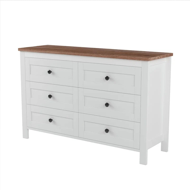 Commode en bois style ferme rétro avec 6 tiroirs, armoire de rangement pour chambre