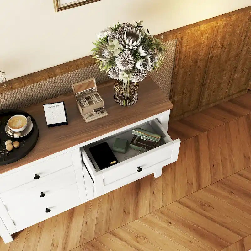 Commode en bois style ferme rétro avec 6 tiroirs, armoire de rangement pour chambre