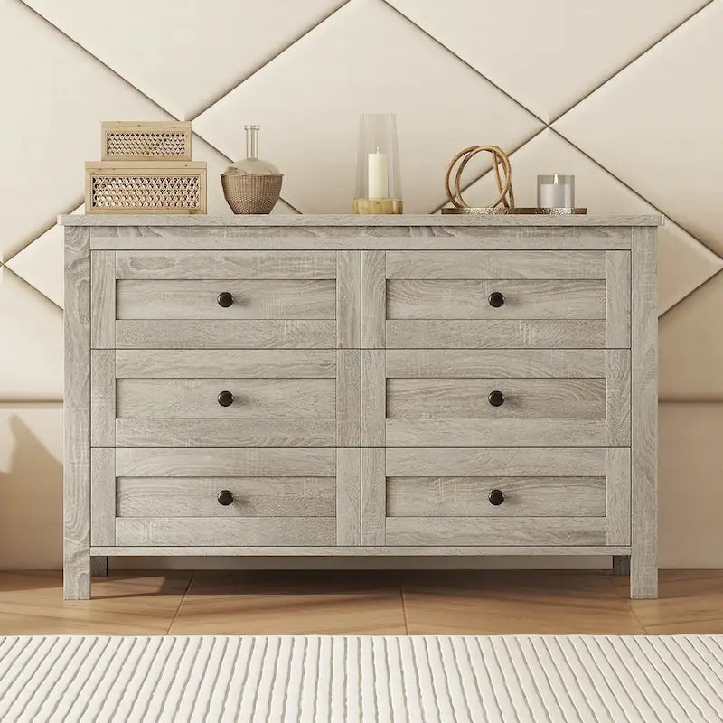 Commode en bois style ferme rétro avec 6 tiroirs, armoire de rangement pour chambre