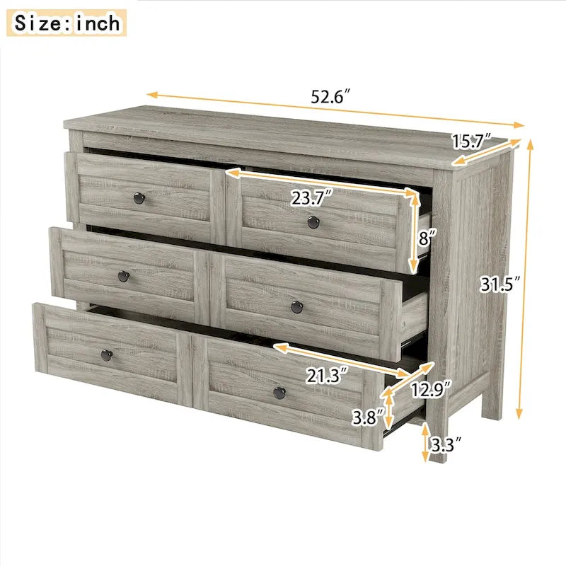 Commode en bois style ferme rétro avec 6 tiroirs, armoire de rangement pour chambre