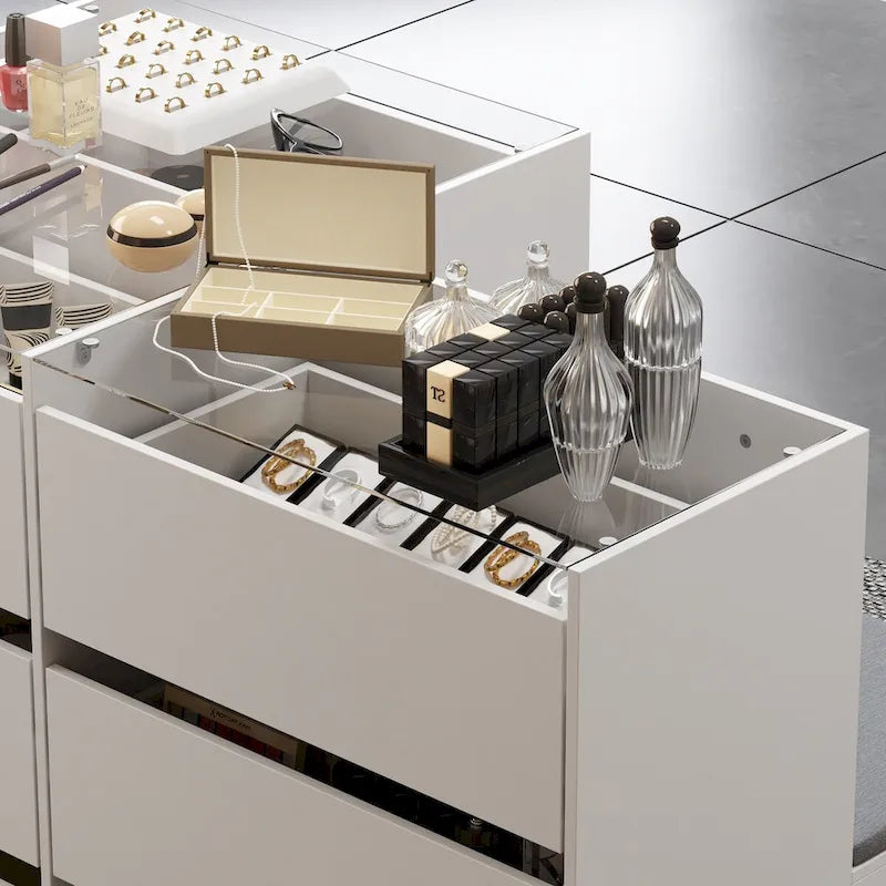 Meuble de rangement en verre avec tiroirs pour cosmétiques