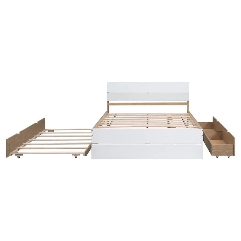 Cadre de lit double avec lit gigogne simple et 2 tiroirs