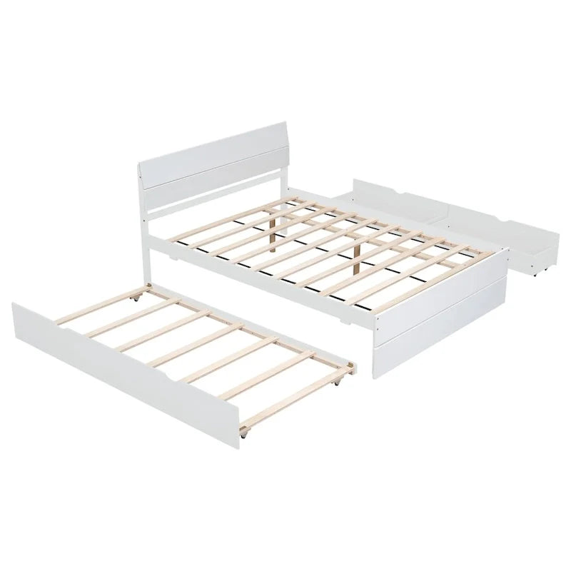 Cadre de lit double avec lit gigogne simple et 2 tiroirs
