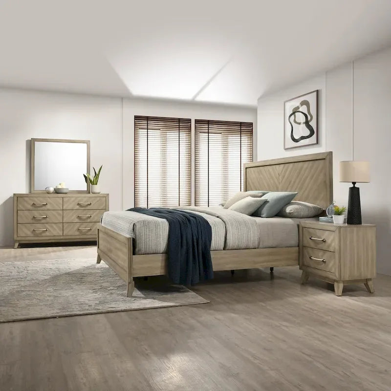 Ensemble de chambre à coucher contemporain Roundhill Furniture Arena en bois : Lit à panneaux, commode, miroir, table de chevet, chiffonnier, gris antique