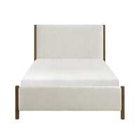 Lit plateforme tapissé en chenille beige, bois massif, 1 pièce