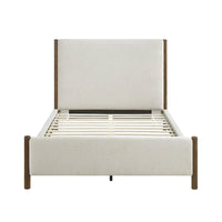 Lit plateforme tapissé en chenille beige, bois massif, 1 pièce
