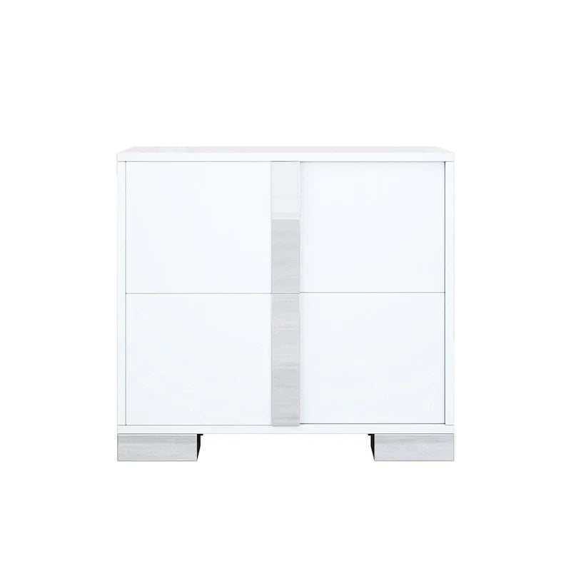 Table de chevet élégante avec miroir et poignée en métal, 2 tiroirs