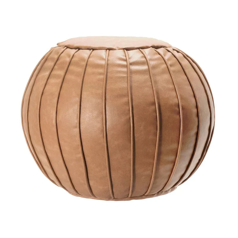 Pouf ottoman rond rempli en similicuir Nuloom