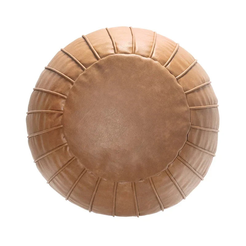 Pouf ottoman rond rempli en similicuir Nuloom