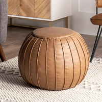 Pouf ottoman rond rempli en similicuir Nuloom