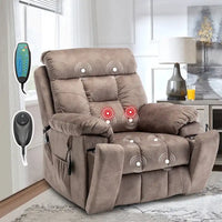 Grand fauteuil inclinable de massage électrique avec fonction de levage, chauffage et porte-gobelet dissimulé