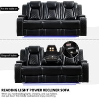 Canapé inclinable électrique avec chargeur sans fil, liseuse pour salon, lumière LED en similicuir, port AC/USB, porte-gobelet, noir