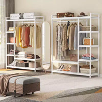 Portant à vêtements robuste Lantine avec étagères en bois