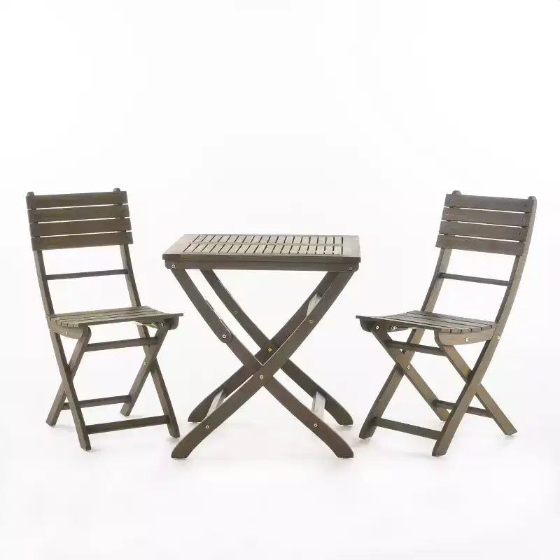GDFStudio Rabion Ensemble bistro pliant 3 pièces en bois d'acacia d'extérieur, Gris