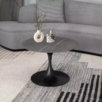 LeisureMod Verve 27 table basse ronde - plateau en pierre frittée et base piédestal en acier noir moderne, table d'appoint pour salon contemporain