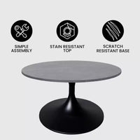 LeisureMod Verve 27 table basse ronde - plateau en pierre frittée et base piédestal en acier noir moderne, table d'appoint pour salon contemporain