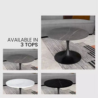 LeisureMod Verve 27 table basse ronde - plateau en pierre frittée et base piédestal en acier noir moderne, table d'appoint pour salon contemporain