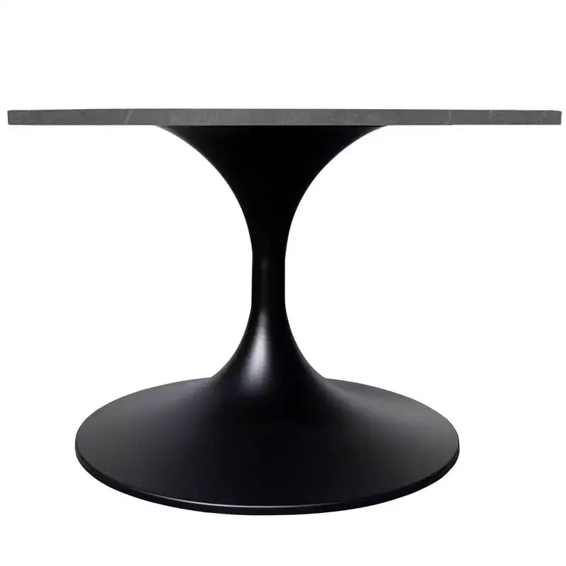 LeisureMod Verve 27 table basse ronde - plateau en pierre frittée et base piédestal en acier noir moderne, table d'appoint pour salon contemporain