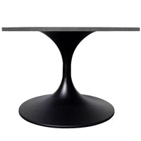 LeisureMod Verve 27 table basse ronde - plateau en pierre frittée et base piédestal en acier noir moderne, table d'appoint pour salon contemporain