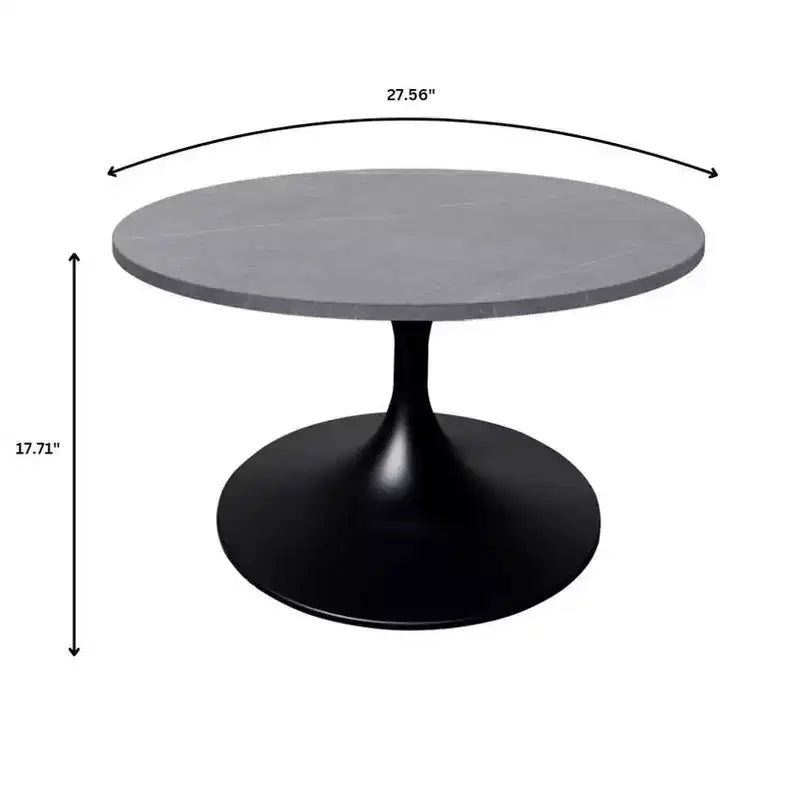 LeisureMod Verve 27 table basse ronde - plateau en pierre frittée et base piédestal en acier noir moderne, table d'appoint pour salon contemporain