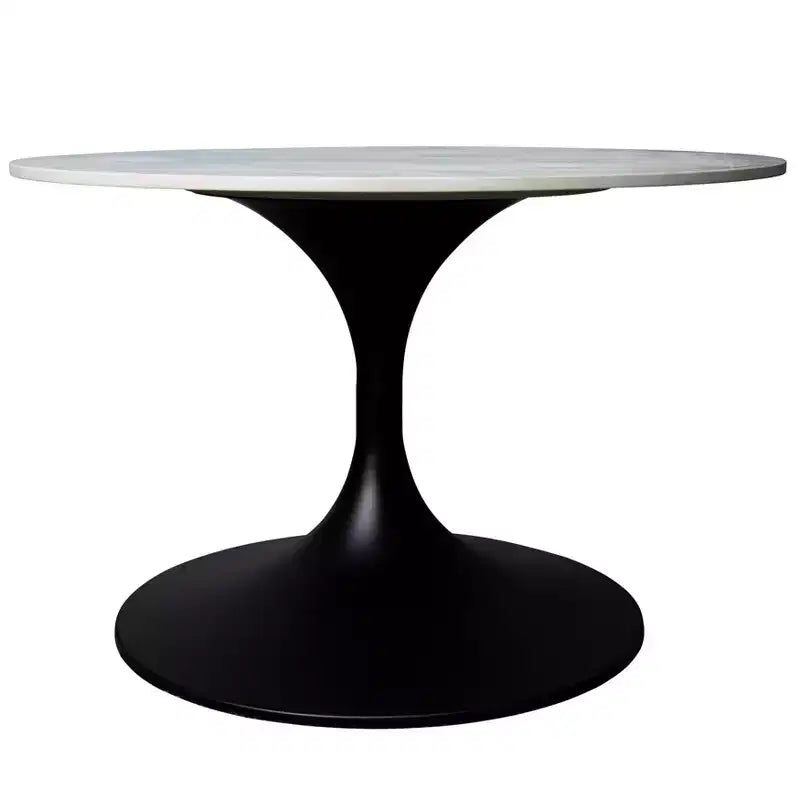 LeisureMod Verve 27 table basse ronde - plateau en pierre frittée et base piédestal en acier noir moderne, table d'appoint pour salon contemporain
