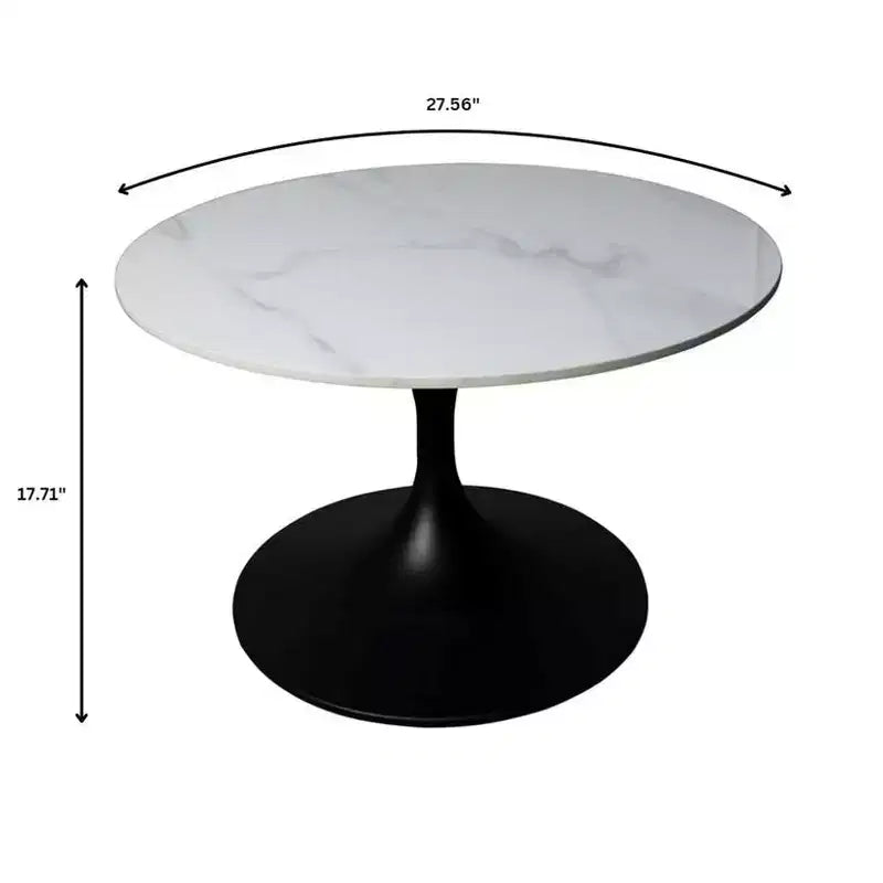 LeisureMod Verve 27 table basse ronde - plateau en pierre frittée et base piédestal en acier noir moderne, table d'appoint pour salon contemporain