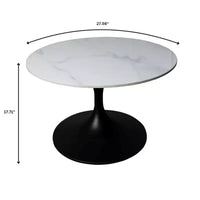 LeisureMod Verve 27 table basse ronde - plateau en pierre frittée et base piédestal en acier noir moderne, table d'appoint pour salon contemporain