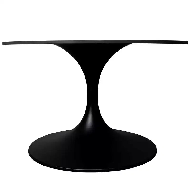 LeisureMod Verve 27 table basse ronde - plateau en pierre frittée et base piédestal en acier noir moderne, table d'appoint pour salon contemporain