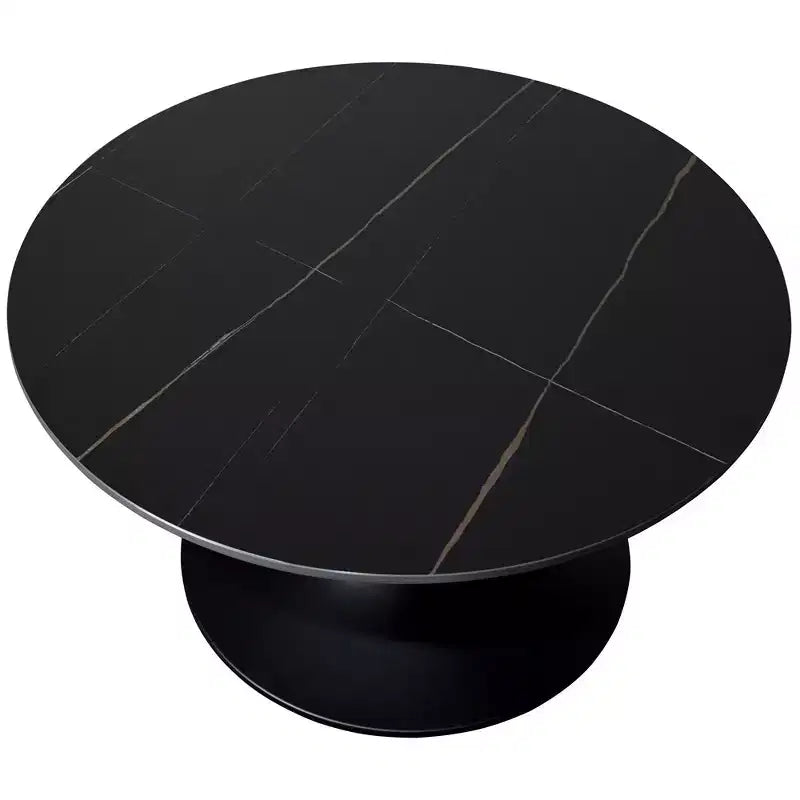 LeisureMod Verve 27 table basse ronde - plateau en pierre frittée et base piédestal en acier noir moderne, table d'appoint pour salon contemporain