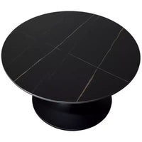 LeisureMod Verve 27 table basse ronde - plateau en pierre frittée et base piédestal en acier noir moderne, table d'appoint pour salon contemporain