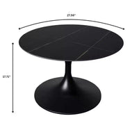 LeisureMod Verve 27 table basse ronde - plateau en pierre frittée et base piédestal en acier noir moderne, table d'appoint pour salon contemporain