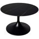 LeisureMod Verve 27 Round Coffee Table - Sintered Stone Top and Modern Black Steel Pedestal Base Accent Table for Contemporary Living Room