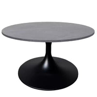 LeisureMod Verve 27 table basse ronde - plateau en pierre frittée et base piédestal en acier noir moderne, table d'appoint pour salon contemporain