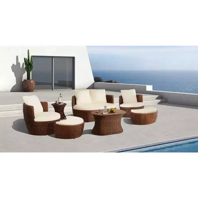 Ensemble de 7 pièces de la collection Jiallo Romantic pour l'extérieur avec pouf