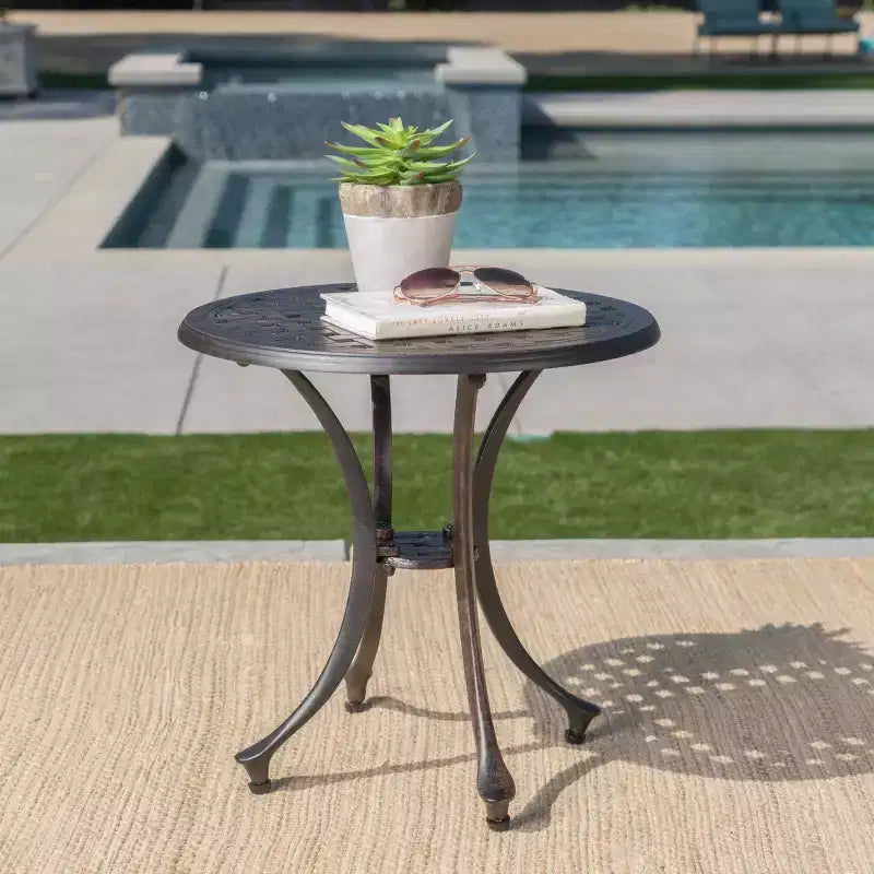 GDFStudio Louis Table d'appoint ronde d'extérieur en aluminium moule, bronze